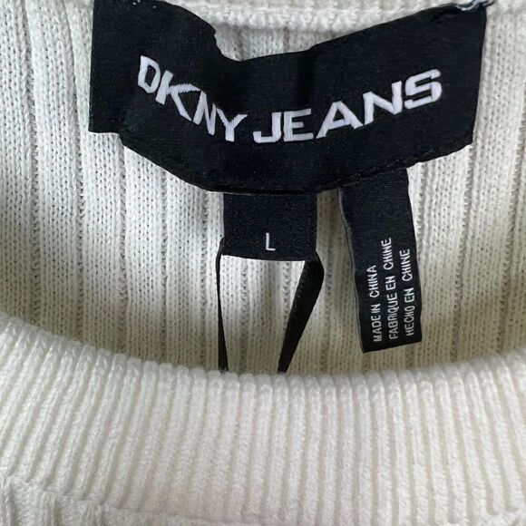 DKNY Ombre Sweater Crew Neck White Neon Yellow Green High Low Hem Large - Picture 10 of 14